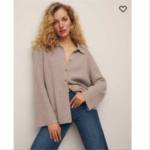 Reformation Fantino Cashmere Cardigan Sweater Oatmeal